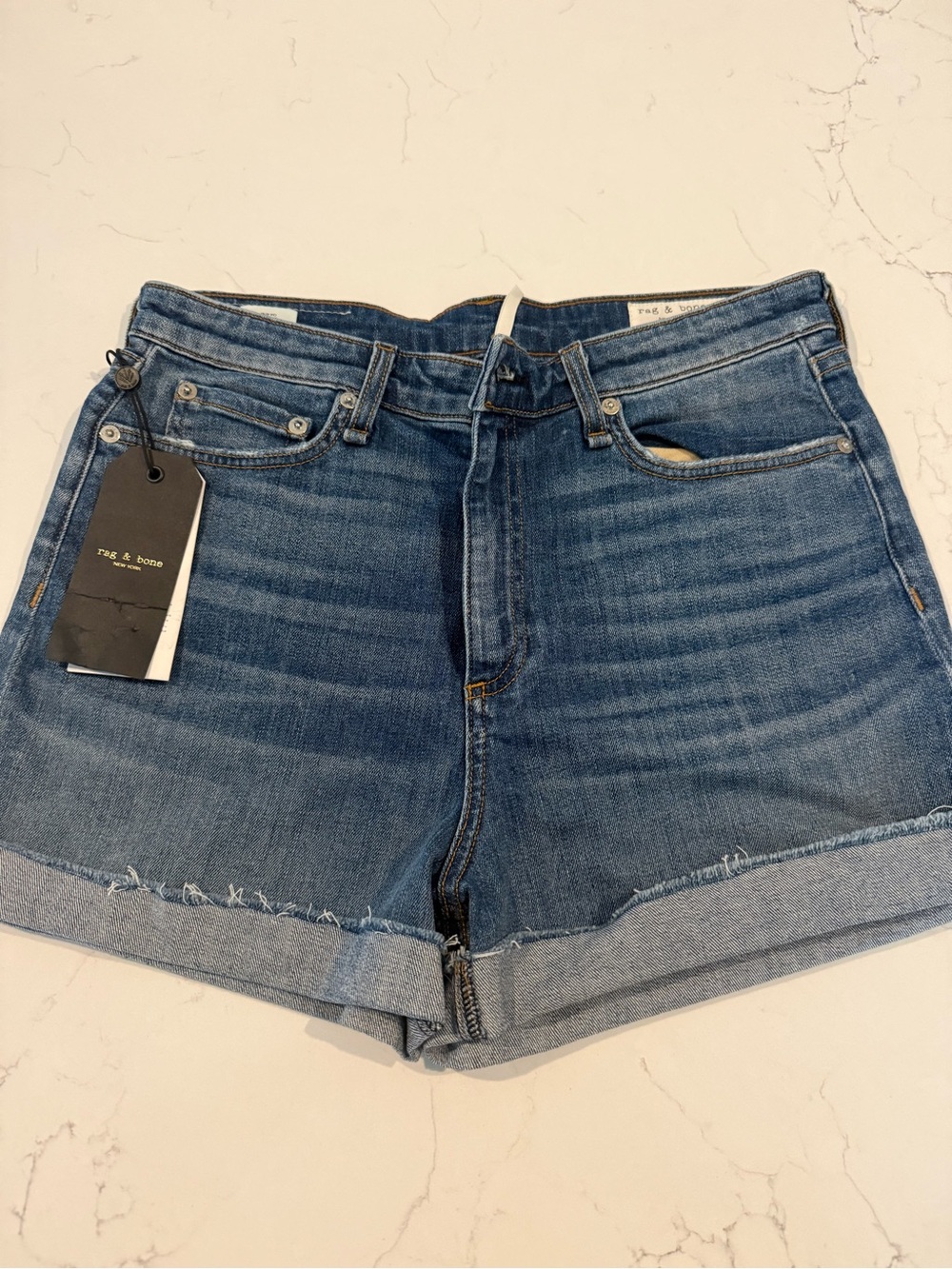 Nordstrom Mid-Blue Denim Rolled Hem Women's Shorts